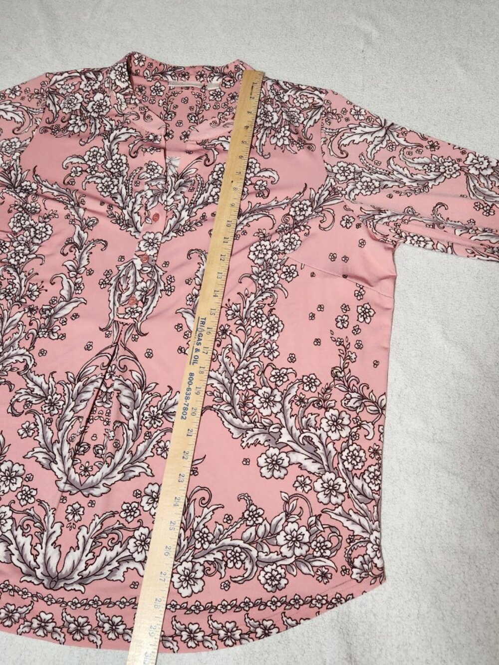 Belle by Kim Gravel Top Pink Floral Half Button Down Top, 1X - Picture 9 of 15